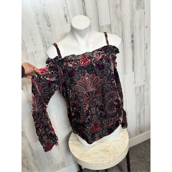 Ecru Velvet Boho Tank Top Medium – Floral Burnout Camisole Goth Romantic Peasant - Picture 3 of 9